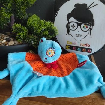 Doudou Nicotoy Chat Bleu Orange Cocard Écharpe Rouge Pois #geeltradedoudou