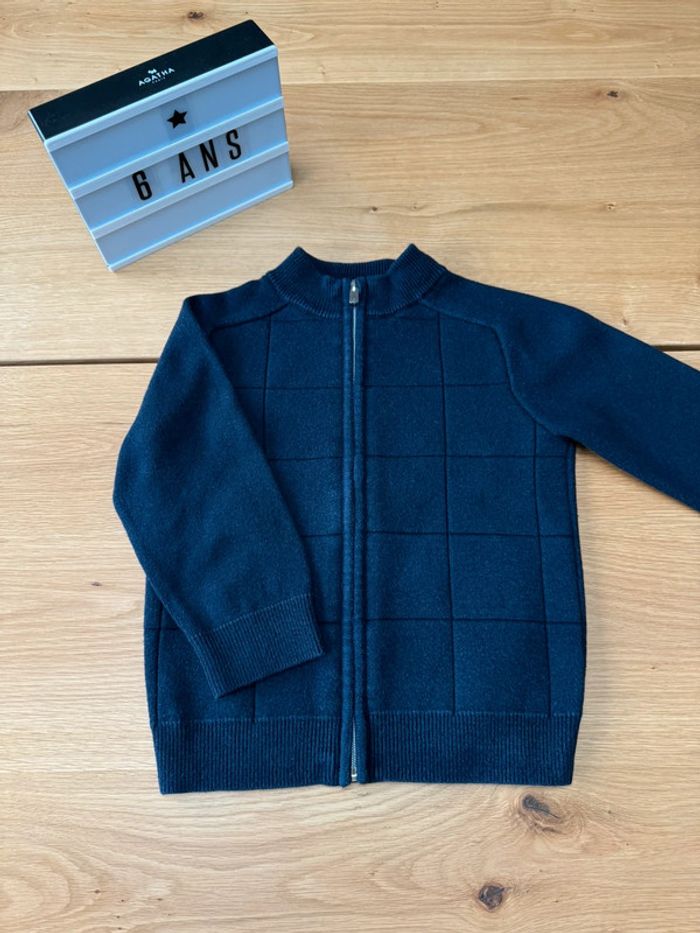 Gilet bleu marine zippé 18% laine - Taille 6 Ans