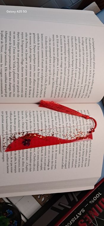 Marque page rouge .paillettes et fleur séchée. Fait main 