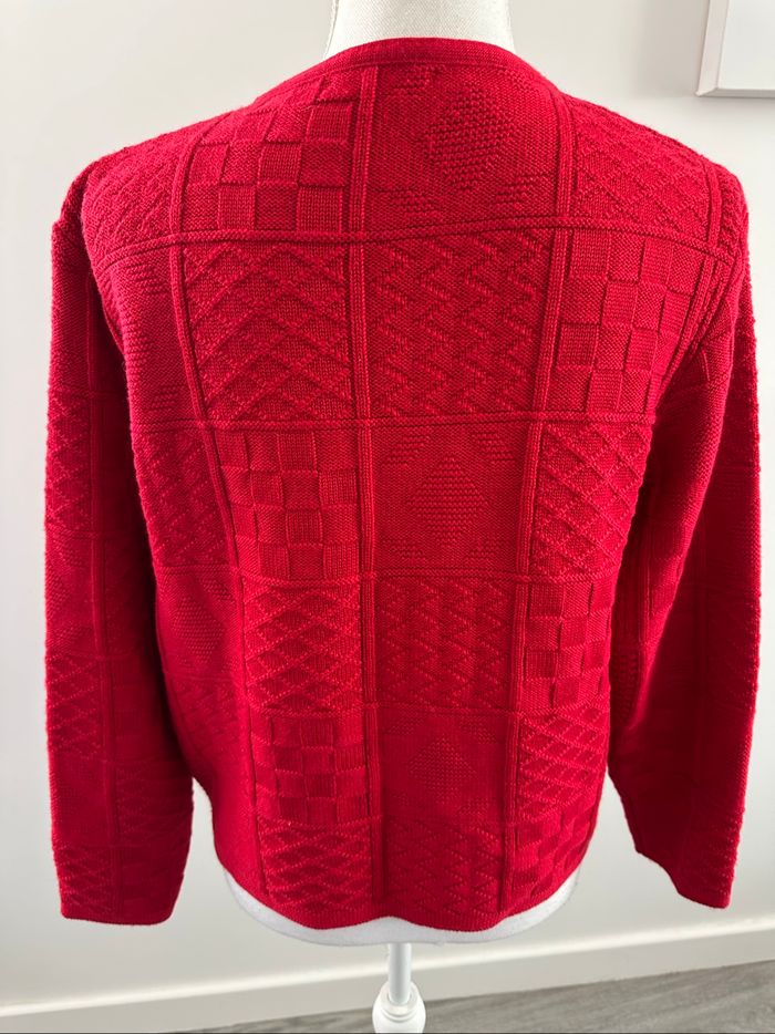 Cardigan en maille tricotée patchwork rose rouge Vintage T38 M - photo numéro 5