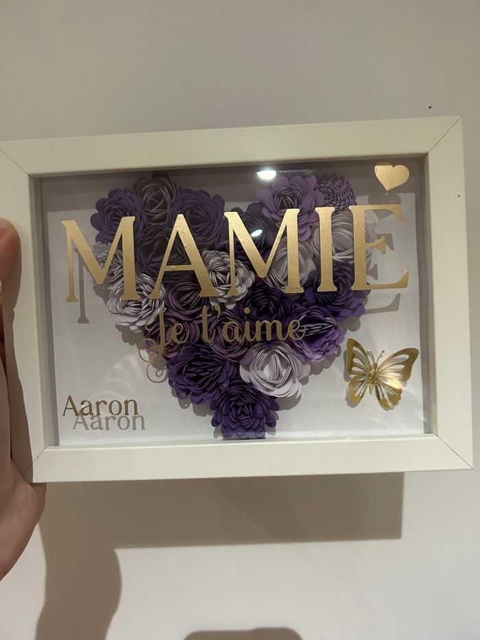 Cadre mamie personnalisé cœur fleurs cadeau fête des mamies cadre prénom décoration cadeau fait main - photo numéro 2