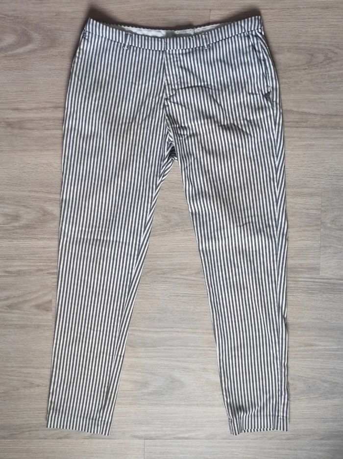 Pantalon carotte rayé blanc gris / Scotch & Soda - 36/S à 38/M - photo numéro 8