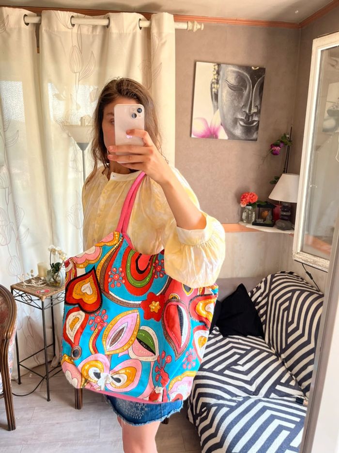 Sac de plage vintage ethnique hippie Summer sequins Ibiza Summer vintage bohème - photo numéro 4