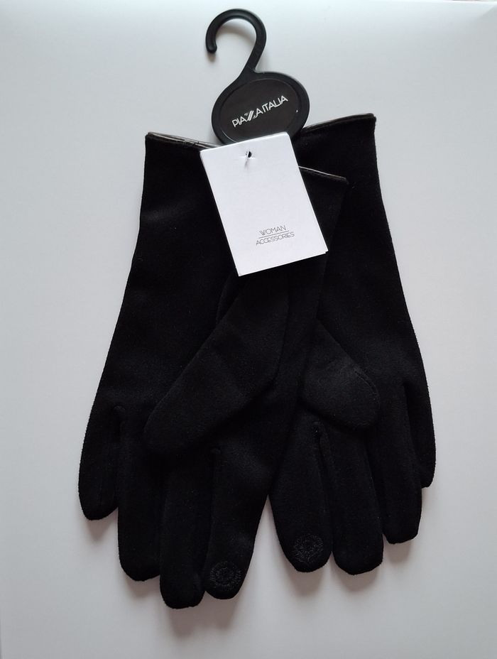 Paire de gants noir pour femme en simili velours - Taille M - Piazza Italia