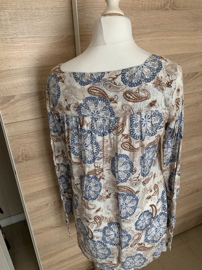 Robe tunique fleurs marrons bleu crème L - photo numéro 3