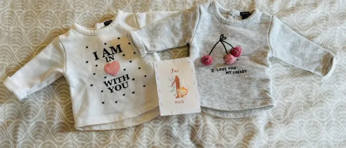 🌸 Lot de 2 sweat-shirt fille - Kiabi - Taille 1 mois