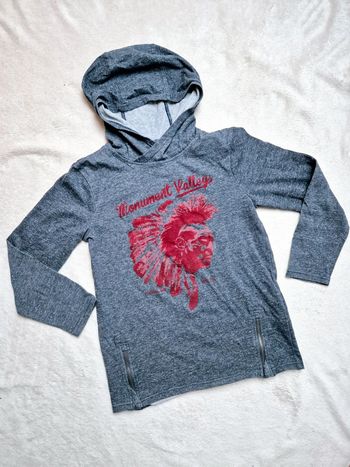 Pull à capuche gris et bordeaux dessin indien orchestra garcon taille 14 ans