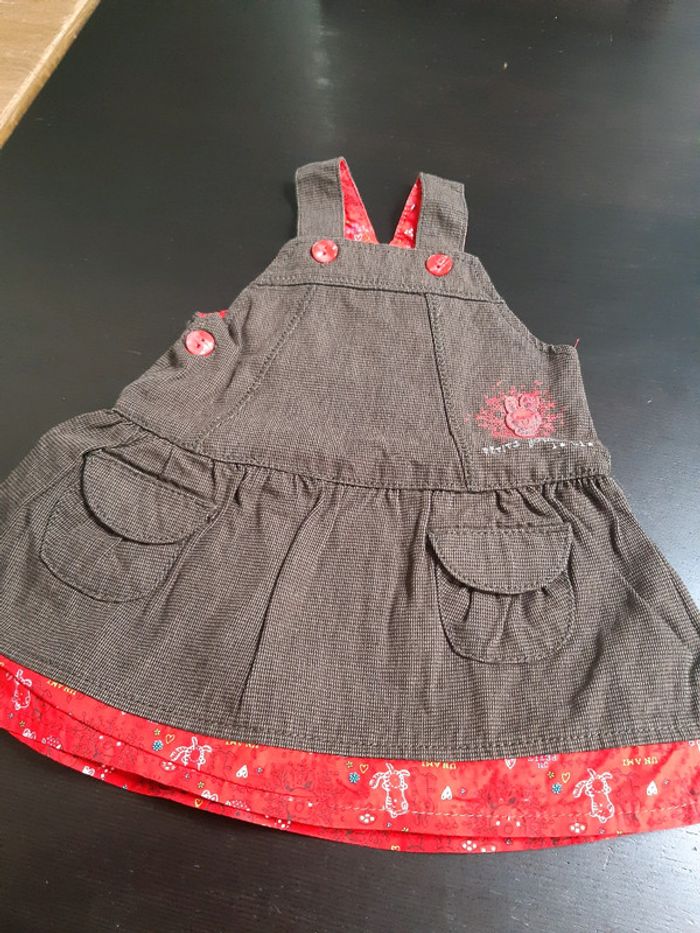 Robe bretelle bébé fille 3 mois compagnie des petits marron pied de poule rouge neuf
