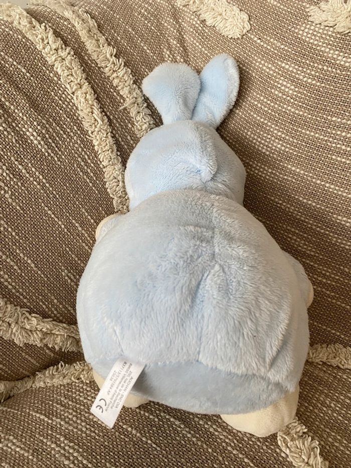 Peluche doudou 36cm Auchan ours bleu et blanc oreille lapin capuche très bon état - photo numéro 3