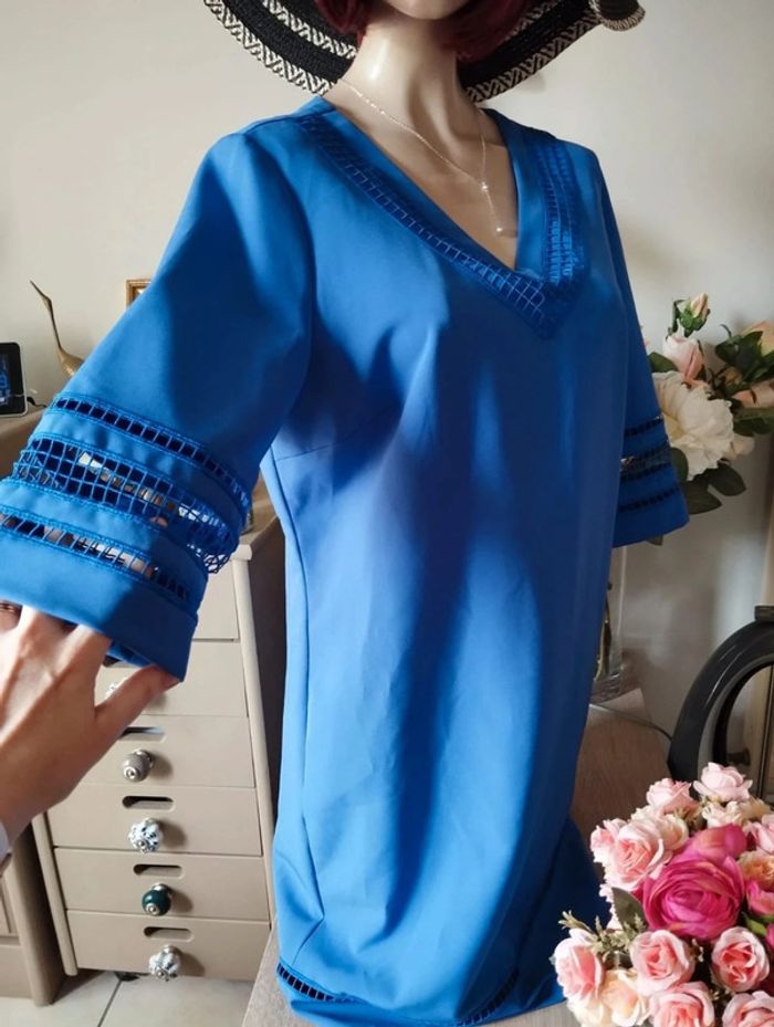 🌿Robe Bleue 3/4 Ajourée Création L,Taille 38/40🌿 - photo numéro 11