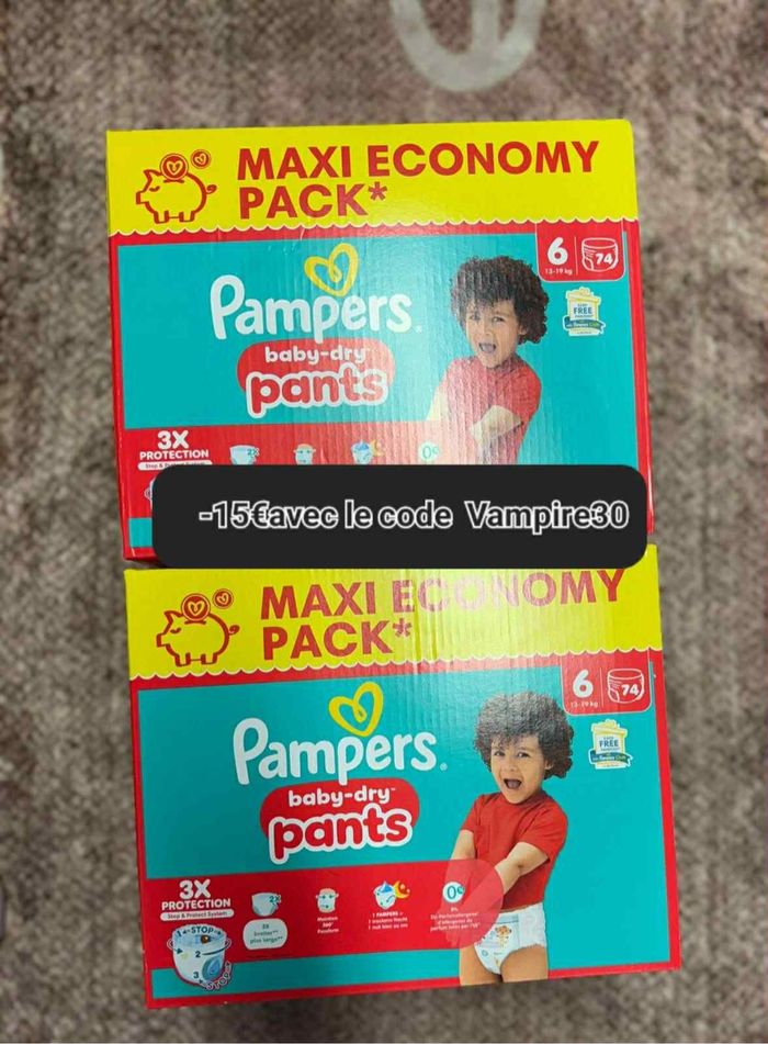 Deux carton de couches Pampers maxi économique taille  6 culottes