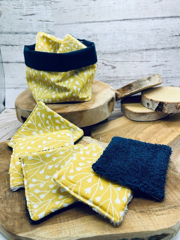 lingettes lavables en éponge coton lot 7 avec panier assorti - photo numéro 2