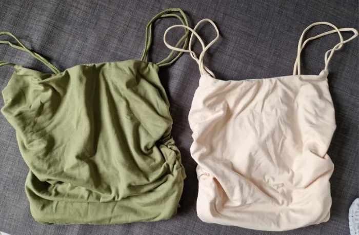 Body à fines brides à ruchés unicolore beige taille M - photo numéro 3