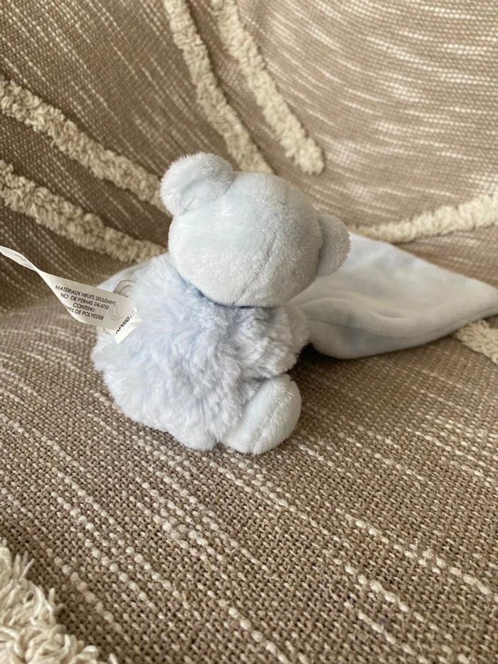 Peluche doudou mouchoir 12cm Kaloo ours bleu pâle parfait état - photo numéro 3