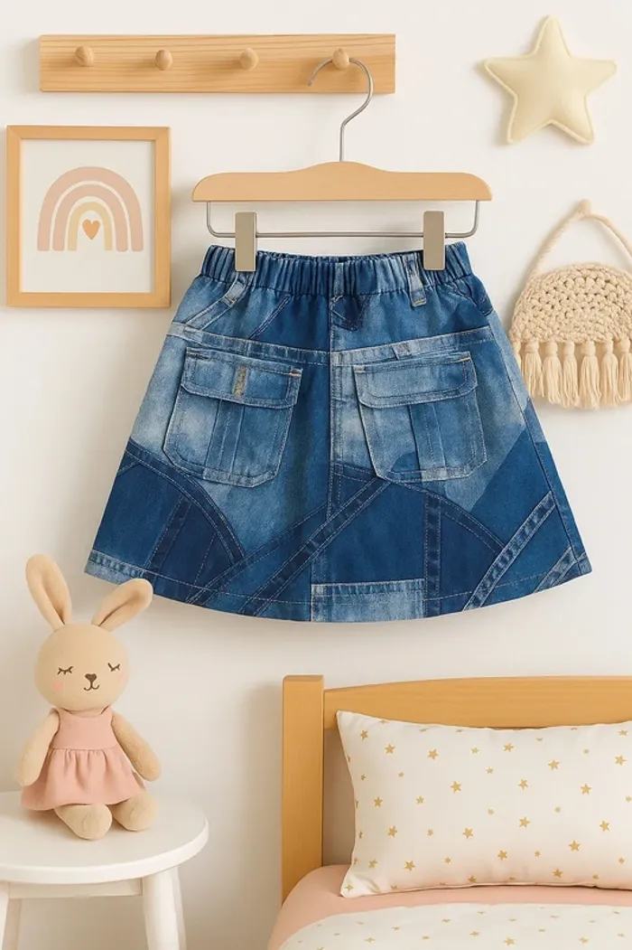 Jupe enfant effet patchwork jean – Shein, taille 9 ans