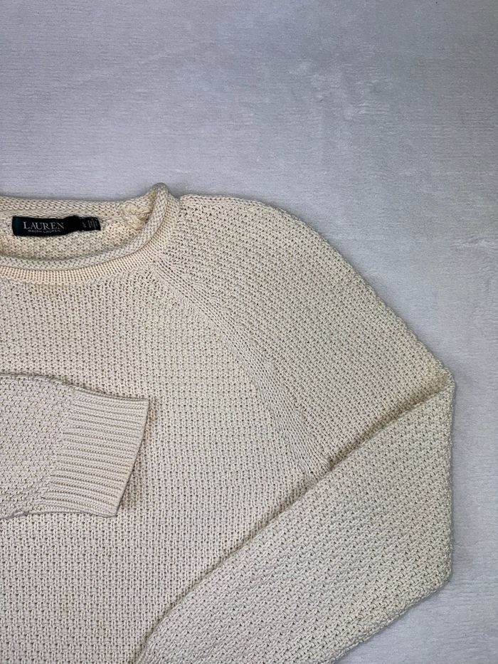 Pull femme Ralph Lauren beige clair / écru 100% coton Taille L femme maille épaisse premium #02225 - photo numéro 3