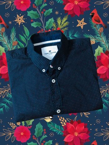 Chemise noire petits motifs rouge marine Tom Tailor black small red navy stars pattern shirt