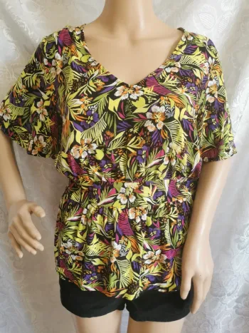 🌴 Top violet-vert anis – Cache Cache – Taille 40