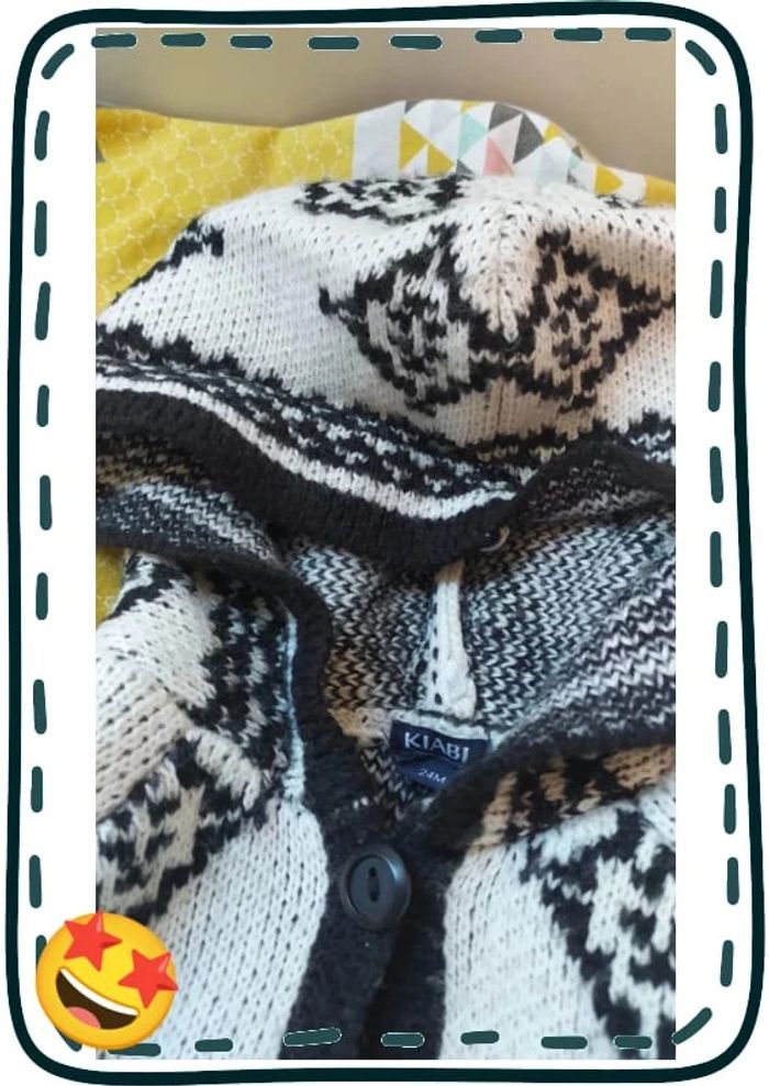 Veste chaude motifs ethniques noir et blanche 24 mois - photo numéro 5