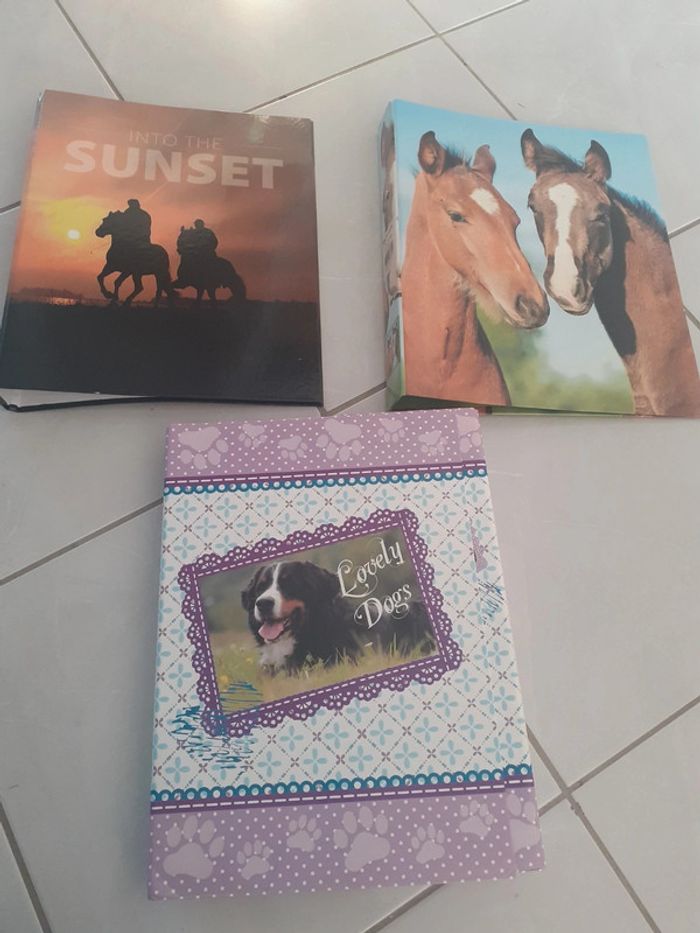 Lot classeurs pochettes rigides chevaux chiens