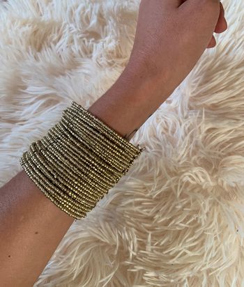 Bijoux - Bracelet manchettes fantaisie en perles doré