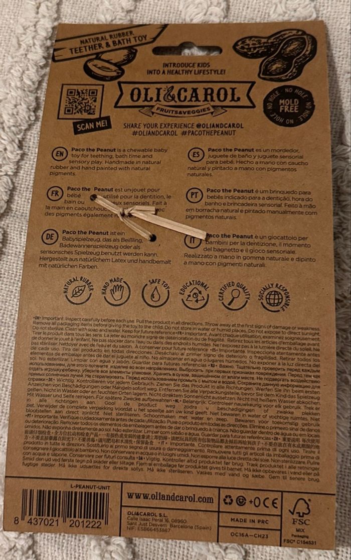 🥜 Jouet de dentition Oli & Carol – Paco the Peanut 🥜 Neuf ✨ - photo numéro 2