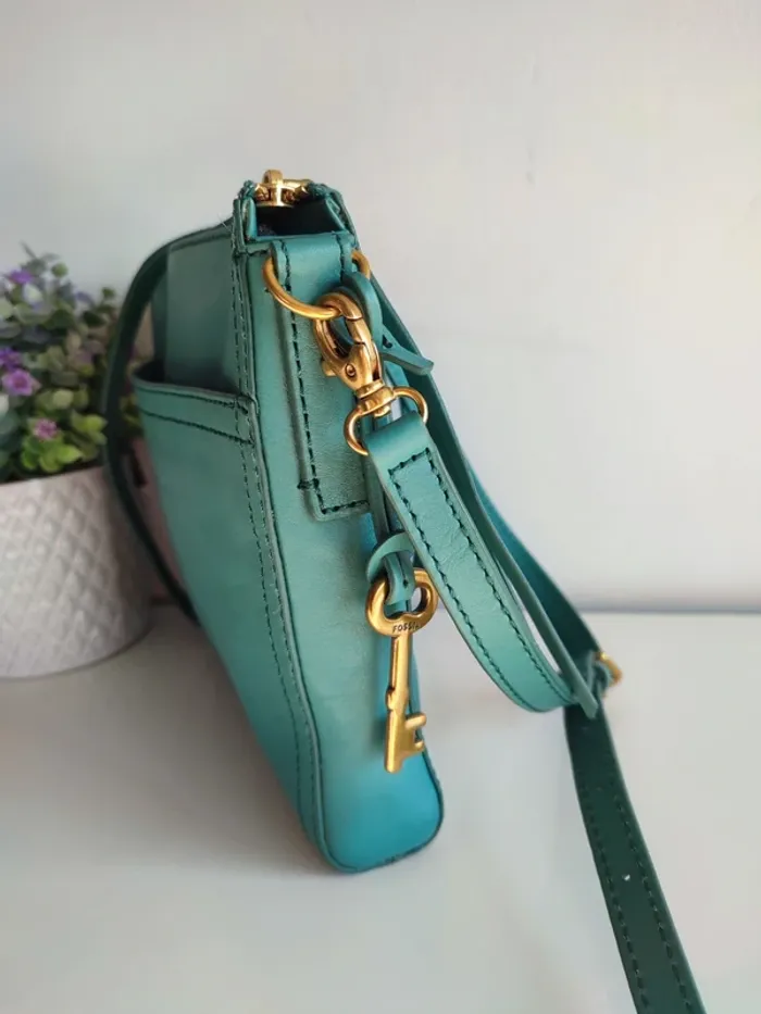 Sac bandoulière en cuir turquoise - photo numéro 5