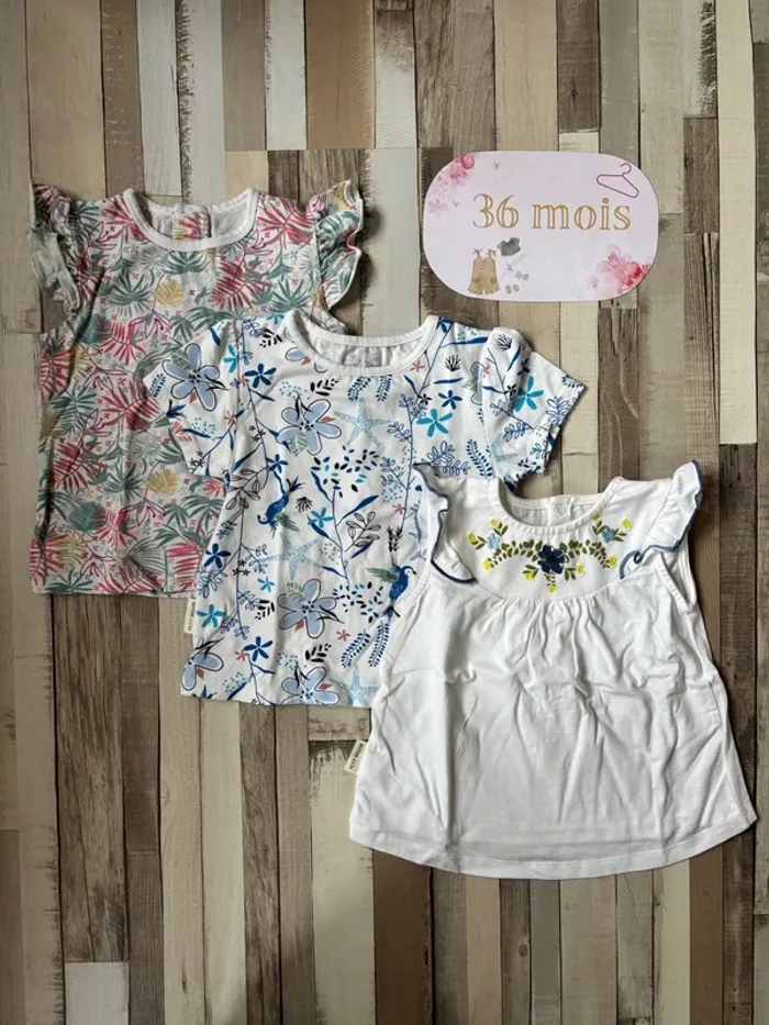 Lot 3 t-shirts Petits Béguin 92 cm fille – Très bon état, colorés & confortables