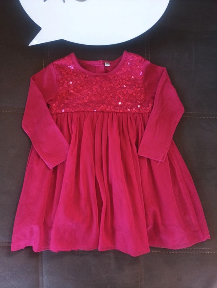 Robe de fête manches longues anniversaire mariage Noël Fille 18 mois tulle sequins - photo numéro 2