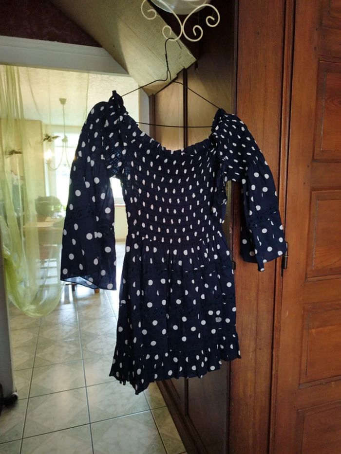 Top bleu marine femme pois vintage S/M y2k - photo numéro 2