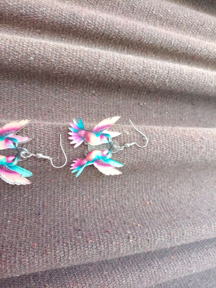 Boucles d'oreilles oiseaux colibris rose - photo numéro 2