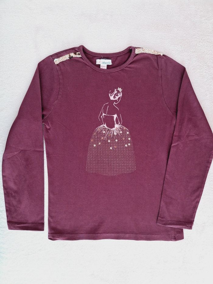 T-shirt manches longues Marese 10 ans violet prune motif danseuse avec sequins