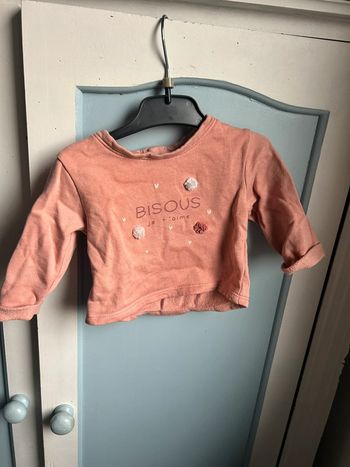 Sweat hiver, molleton , rose, kiabi, 1 mois