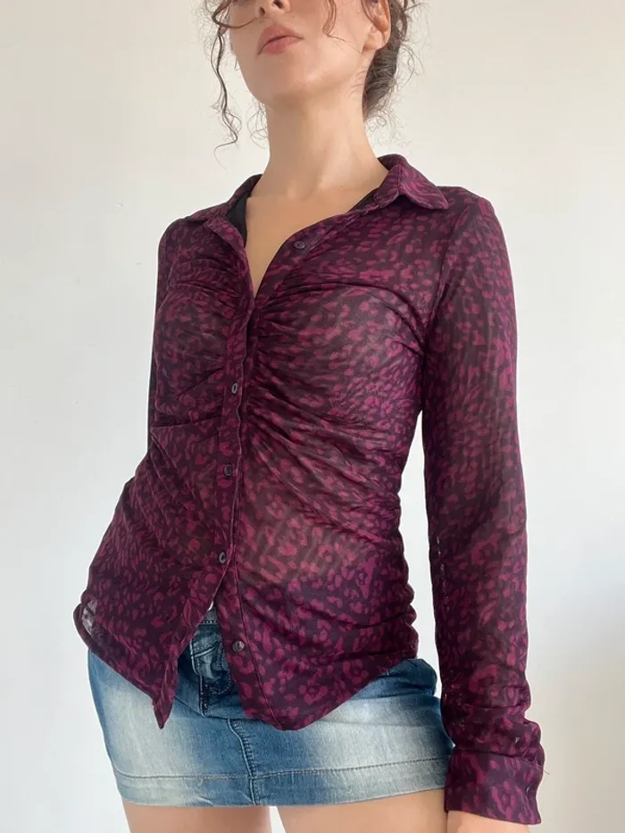 Chemisier transparent à motifs noir et violet taille S - photo numéro 2
