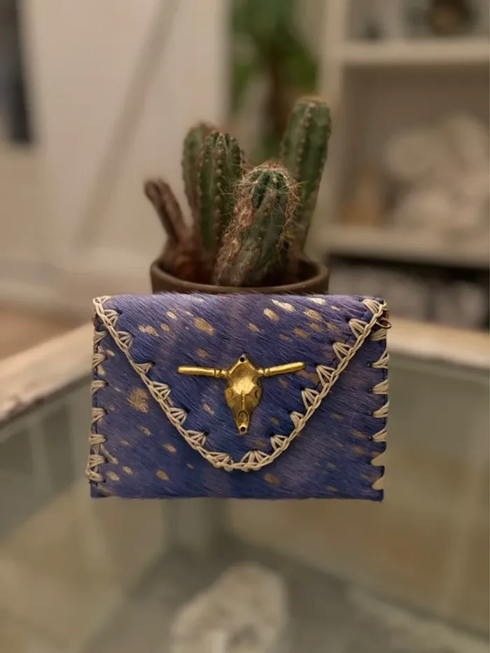 Porte monnaie bohème buffle bleu clair et doré
