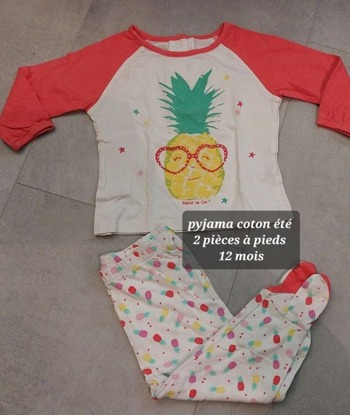 Pyjama été coton 2 pièces avec pieds 12 mois Ananas