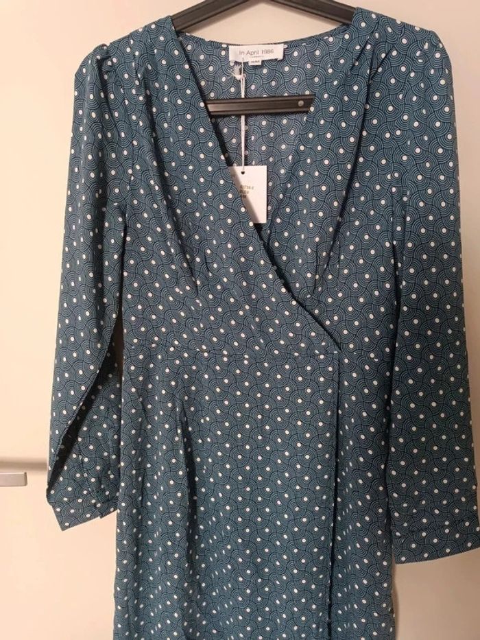 Robe longue bleu motif fantaisie effet vintage pin up Taille S/M In April 1986 Neuf avec étiquette - photo numéro 2