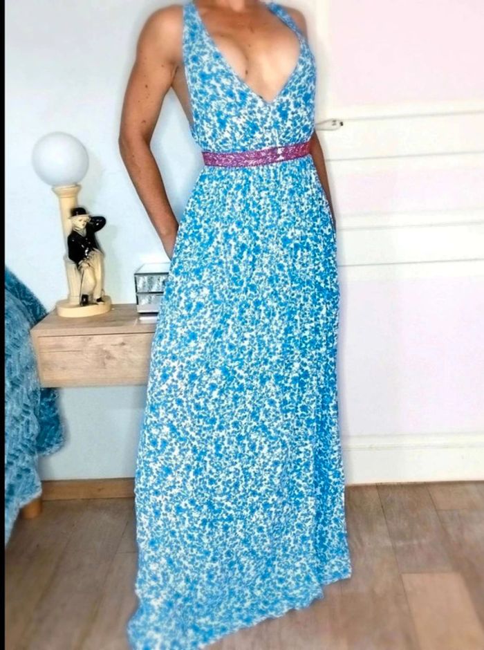Robe fluide fleurie très longue - Dos nu - Bérénice - 34 - Comme Neuve - photo numéro 3