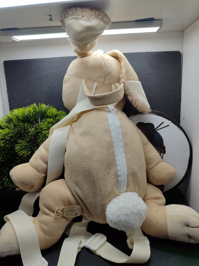 Nature et découvertes marron beige sac à dos peluche lapin blanc ancien Grand - photo numéro 2