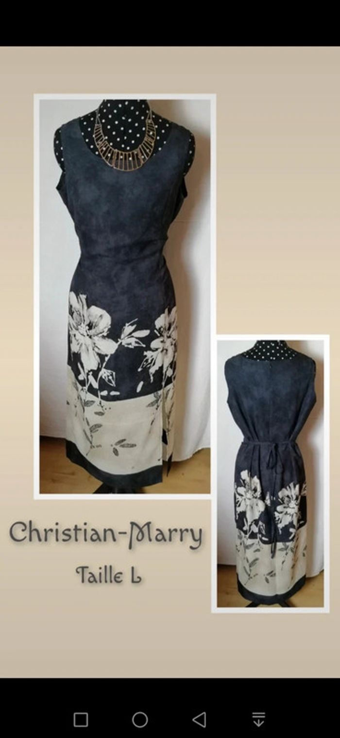 Robe longue d'été fleurs noir crème Taille L Christian Marry