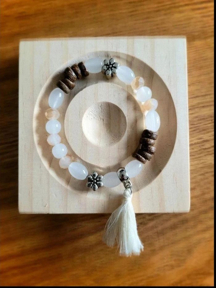 Lot 4 bracelets perles bohème – arbre de vie, aile, pompon – style zen ethnique mixte unisexe - photo numéro 4
