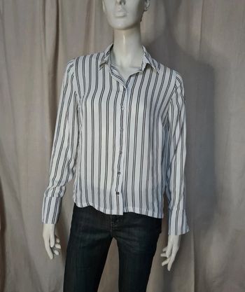 Chemise légère blanche rayée noir 38