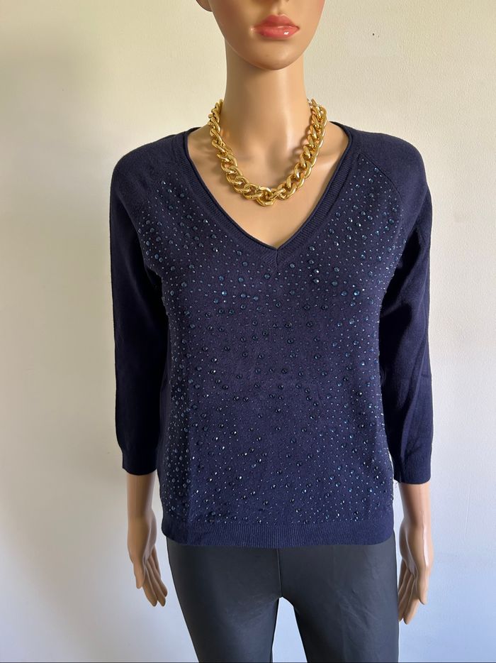 Pull bleu marine avec strass Morgan taille XS TBE