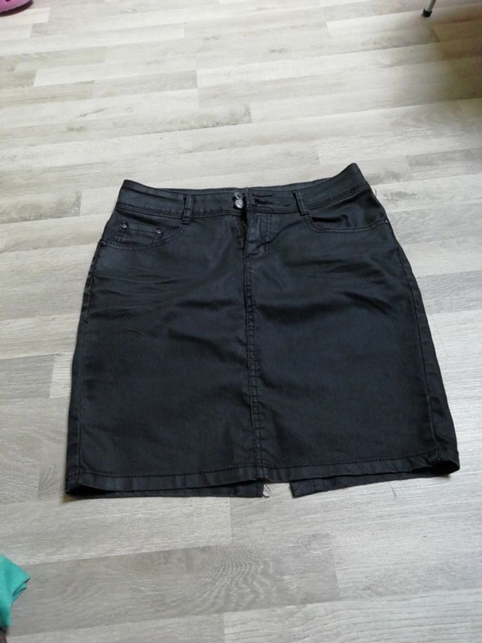 Jupe jean enduit noir taille m - photo numéro 2