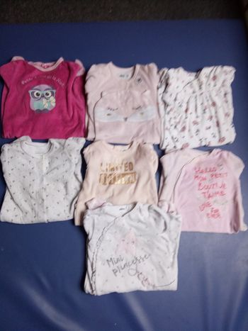 Lot de 7 pyjamas une pièce, bébé fille 9 mois, rose, blanc, motif, polaire, hiver, pied, chaud