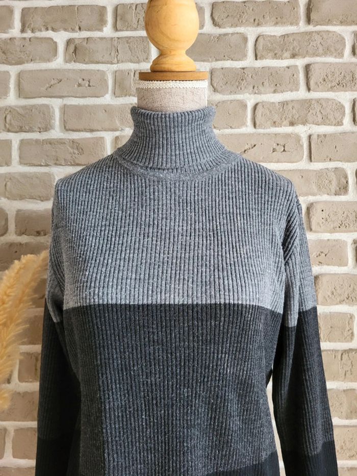 Pull col roulé maille côtelée noire et grise - Pure & Simple Collection - photo numéro 2