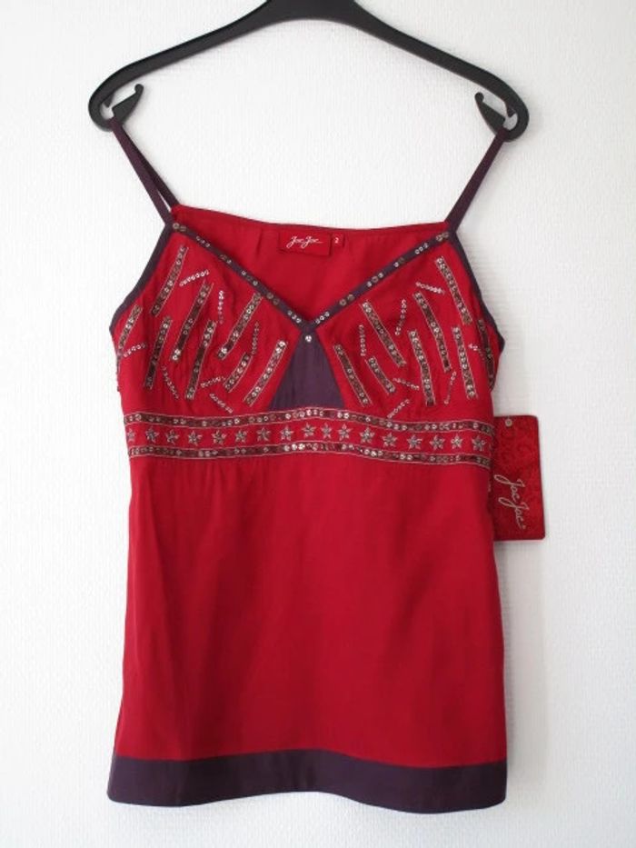 Top bretelles rouge/prune strass Jac Jac 38 NEUF - photo numéro 8