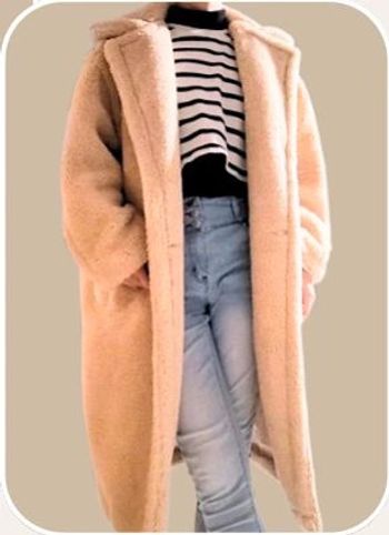 Long manteau oversize en fausse fourrure beige M