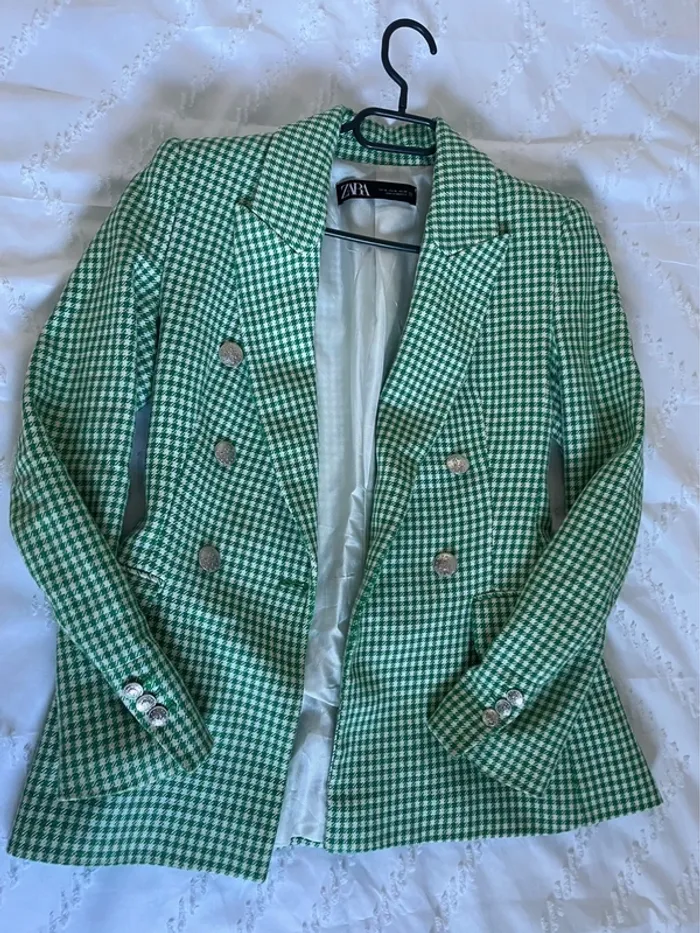 Zara veste blazer tailleur vichy à boutonnage croisé taille XS - photo numéro 8