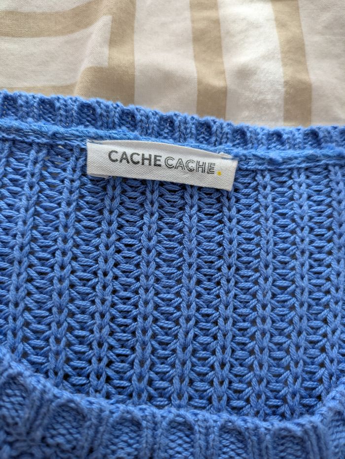 Pull Cache Cache - Grosse Maille Torsadée Bleu Électrique - photo numéro 2